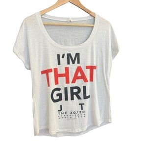 Justin Timberlake 20/20 M GUC tour Trendy White Graphic Tee with Red Lettering